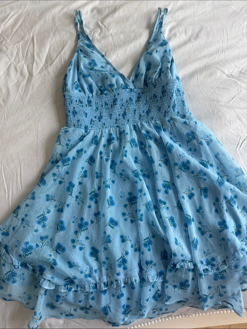 Urban Outfitters Light Blue Floral Ruffled Sundress